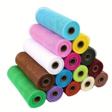 1卷10英寸*10碼pp網眼紗卷裝,圣誕節金色絲網眼紗節日裝飾材料,diy製衣和裙子配件 - 卡其色 - 查看 2