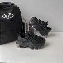 女款厚底運動鞋,新款時尚透氣網眼運動鞋,厚實底部,百搭加高設計 - 黑色 - 查看 3