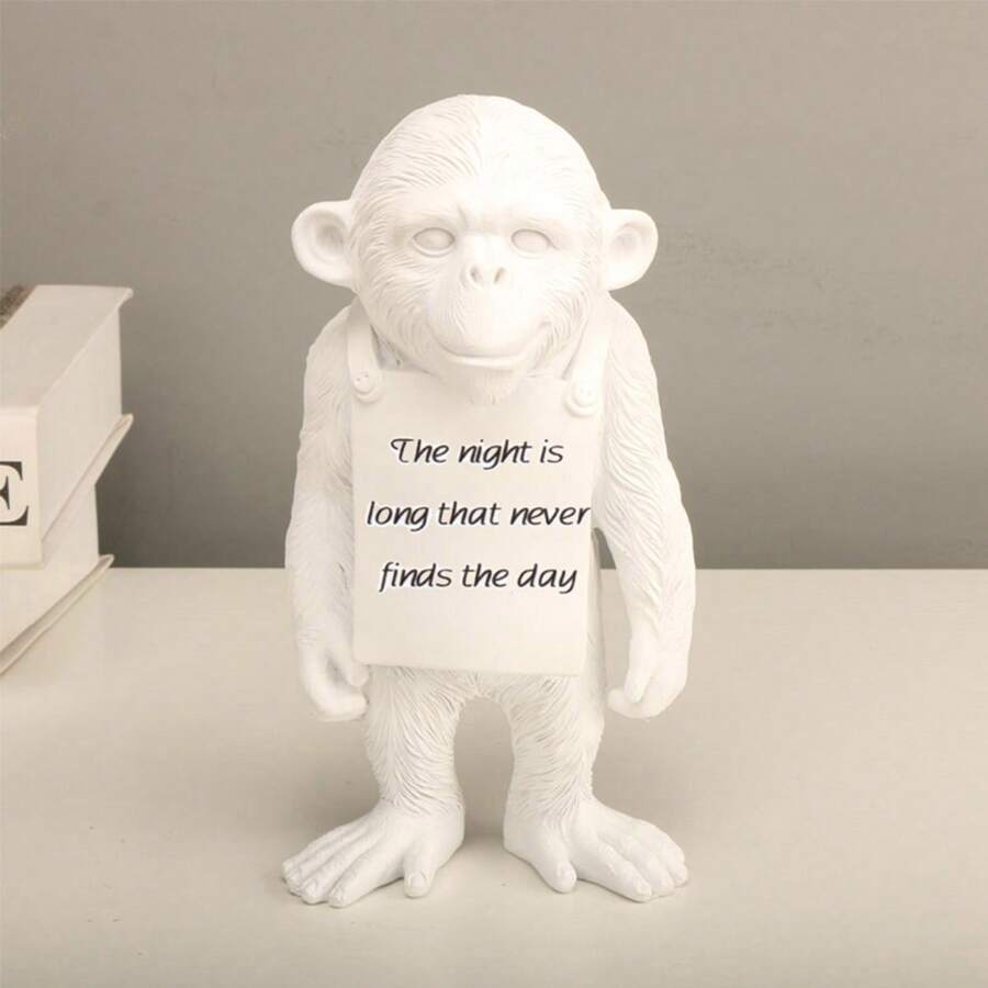1 Stück weiße Gorilla Skulptur, kreativer Dekoartikel mit Banksy Affe Stimmungskarte für Schreibtisch, Büro, personalisierte Geschenkidee