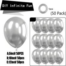 50pcs/Set Of High-Quality Metal Gold Balloons, 12/10/5 Inch Metal Gold Balloons, Used For Balloon Garlands Or Balloon Arches As Party Decorations, Birthday Decorations, Wedding Brides, Gift Giving Parties, Gender Revealing, Anniversary Showers, Party Decorations - Silver - View 3