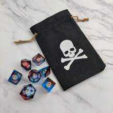 (1入組)高端亞麻骰子袋,黑色骷髏花紋,束口袋,可用於儲物、收藏、禮品並方便攜帶,桌遊配件(不包含骰子) - 黑色 - 查看 5