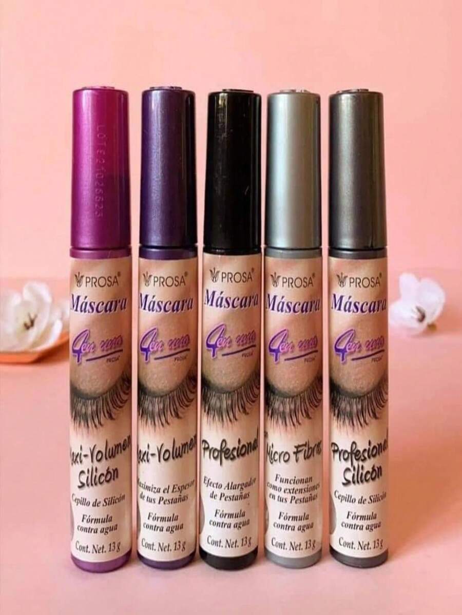 Kit 5 Rimel Prosa 4 en 1 Mascara Pestañas Prosa, Maxi Volumen, Profesional, Silicon, Rutina Perfecta Máximo Volumen Alarga A prueba de Agua Microfibras, maxi volumen, maxi volumen silicon, Profesional, Profesional silicon Halloween Belleza & Salud Maquillaje