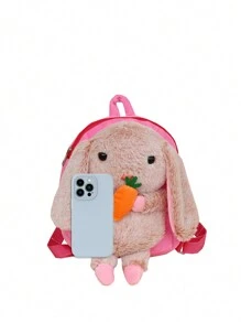 1 件裝可愛毛絨背包卡通背包女孩我的時尚毛皮背包兒童書包小卡通書包 - 粉色 - 查看 3