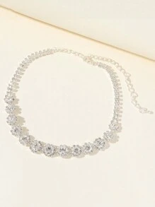 Sweet & Fashionable Flower Shape Jewelry Set, Luxury Bride Wedding Party Accessories Shiny Rhinestone Choker Necklace & One Pair Of Earrings & One Necklace Valentines,Mom,Mother,Mother's Day,Gift