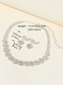 Sweet & Fashionable Flower Shape Jewelry Set, Luxury Bride Wedding Party Accessories Shiny Rhinestone Choker Necklace & One Pair Of Earrings & One Necklace Valentines,Mom,Mother,Mother's Day,Gift