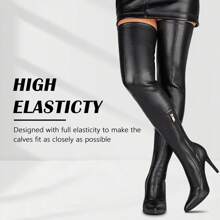 Women's Fashion Elasticity Soft PU Sexy  Pointed Toe  Zip High  Heels Over The Knee Boots  Wedding Party Winter Stiletto Knee High Boots - màu đen - Xem 4