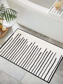 1 件黑白條紋幾何地毯,柔軟舒適聚酯短毛絨纖維,現代簡約風格,適合客廳、臥室、走廊、家居裝飾,可機洗 - 黑與白 - 查看 4