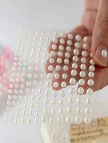 Perlas Con Adhesivo Para Rostro, Uñas y Cabello, Perlas Artificiales - Beis - Ver 2