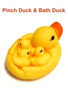 1入組玩水鴨設計浴室玩具,1只大鴨子和3只小鴨子 - 黃色 - 查看 3