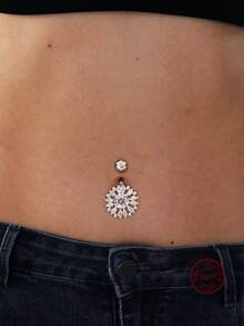1 Pieza 925 Plata Con Brillo, Piercing De Ombligo Geométrico Con Diseño De Girasol Redondo Y Circonias Artificiales Para Hombres Y Mujeres, Uso Diario Y De Fiesta - 01075JZD - Ver 1