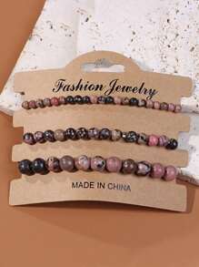 3入組多色天然石珠子手鍊4mm/6mm/8mm,適用於瑜伽、緩解焦慮,可伸縮的能量手環,女性珠寶禮物 - 彩色 - 查看 3