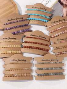 3入組多色天然石珠子手鍊4mm/6mm/8mm,適用於瑜伽、緩解焦慮,可伸縮的能量手環,女性珠寶禮物 - 彩色 - 查看 4