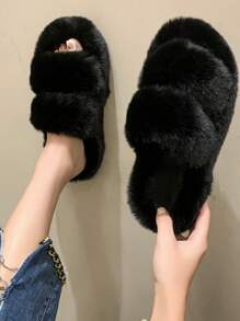 蝴蝶和人工珍珠裝飾豪華臥室拖鞋，簡約實用的開放式平底女士家居鞋，附時尚珍珠和花卉裝飾 - 黑色 - 查看 1