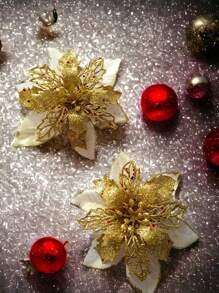 2 Flower Poinsettia Christmas Tree Ornament Hanging Decorations - Gold - View 1