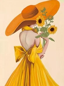 向日葵女孩diy鑽石畫十字縫全針圓形鑲嵌刺繡卡通家居裝飾手工藝品吊墜禮物 - 彩色 - 查看 1