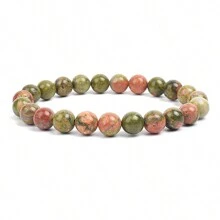 1pc Men's Beaded Bracelet 8mm Rhodonite Agate Healing Crystal Gem Bracelet Mala Yoga Meditation Jewelry Gifts For Women Men-Calm,Confidence,Protection,Success