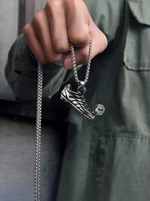 1 件不銹鋼運動男足球運動員吊墜項鍊,男士創意禮物 - 銀色 - 查看 4