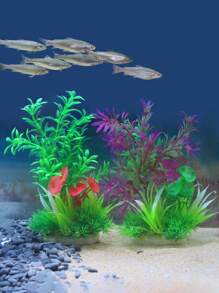 1入組隨機人工水族箱植物裝飾,塑料仿真水草魚缸景觀飾品 - 彩色 - 查看 1