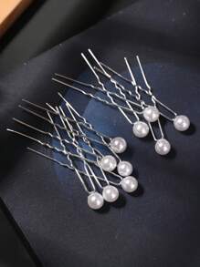 10入組韓式珍珠裝飾u型髮夾,婚禮、舞會新娘髮飾