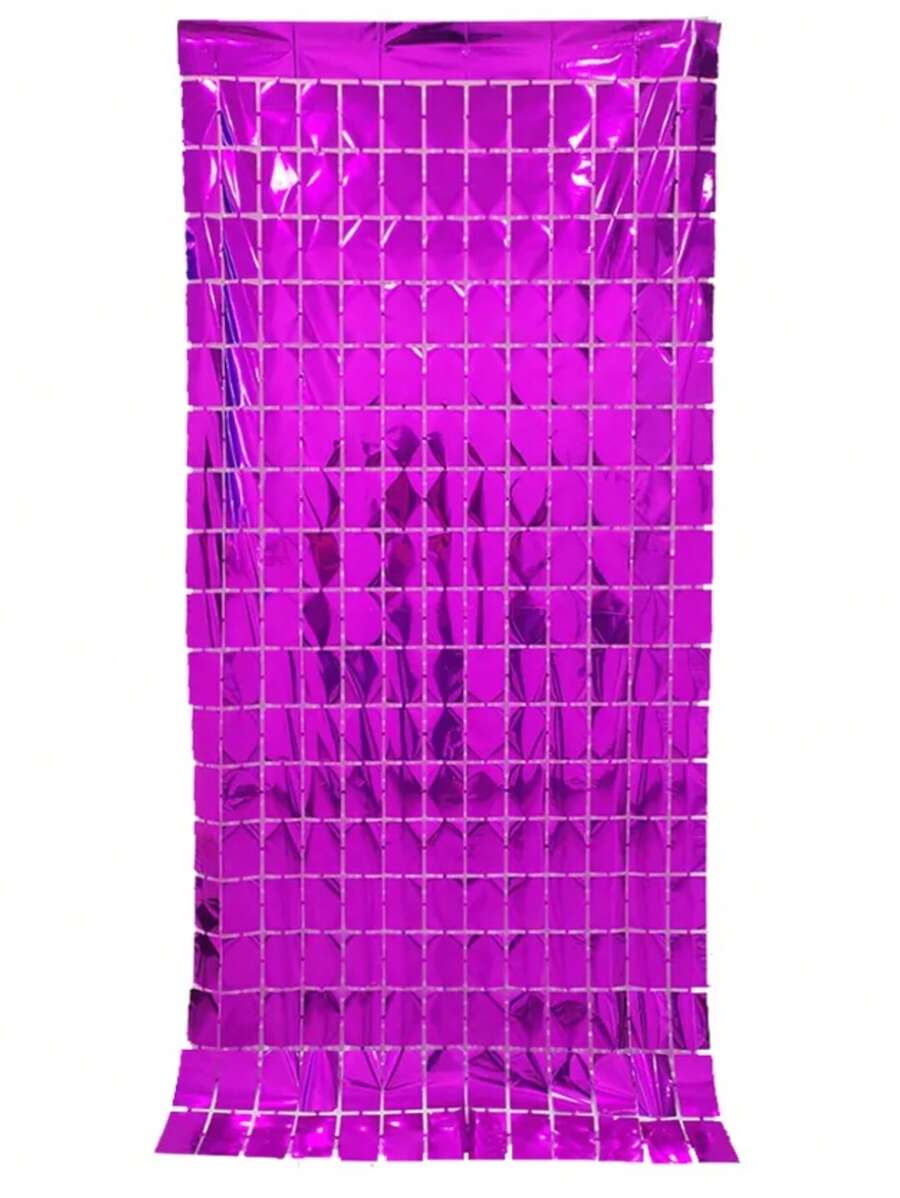 Pack Of 2 Metallic Square Curtains For Party (Choose Color) - Hot Pink - View 1