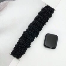 1入黑色絨面波浪邊鬆緊帶兼容蘋果手錶49/45/44/42/41/40/38毫米,適用於ultra/se/8/7/6/5/4/3/2/1系列 - 黑色 - 查看 3