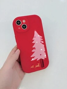 1pc Frosted Christmas Tree Design Phone Case Compatible With Iphone - Multicolor - View 4