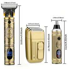 男士美容套裝男士專業理髮器和刮鬍刀、電動刮鬍刀和鼻毛修剪器套裝、帶 3入組箔頭的鬍鬚修剪器、男士創意禮品 - 金色 - 查看 2