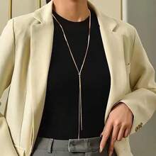 1 件長不銹鋼項鍊,帶多條毛衣鏈,適合女士日常佩戴 - 金黃色 - 查看 7