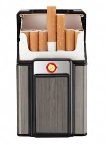 1pc Black Sandblasted Aluminum Alloy 20-stick Pack Usb Charging Cigarette Case With Built-in Lighter For Birthday Party And Gathering (for Both Men And Women) - Black - View 1