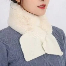 White Plush Bow Decoration Windproof Minimalist Vintage & Chic, Fashionable Collar For Winter - White - View 4