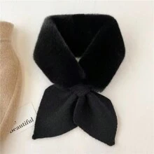White Plush Bow Decoration Windproof Minimalist Vintage & Chic, Fashionable Collar For Winter - White - View 2