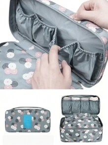 Flower Graphic Underwear Bag Grey Storage Bag - Navy Blue - View 4