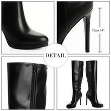 Modatope Knee High Boots Women Round Toe 4 In Stiletto High Heel Long Boots Side Zipper Platform Boots - màu đen - Xem 6