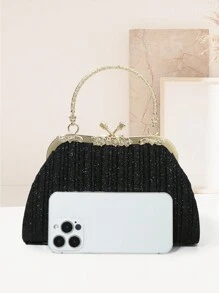 SIIZA 金属装饰手柄手拿包，优雅时尚闪亮手拿包/手提包/单肩包，适合晚宴/派对/旅行 - 黑色 - 查看 8