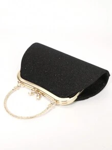 SIIZA 金属装饰手柄手拿包，优雅时尚闪亮手拿包/手提包/单肩包，适合晚宴/派对/旅行 - 黑色 - 查看 7