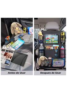 Organizador Protector para Asiento Trasero Coche, a Prueba de Patadas e Impermeable, Bolsa de Almacenamiento con 8 Bolsillos, Poliéster 600D, para Juguetes y Viajes (Negro)