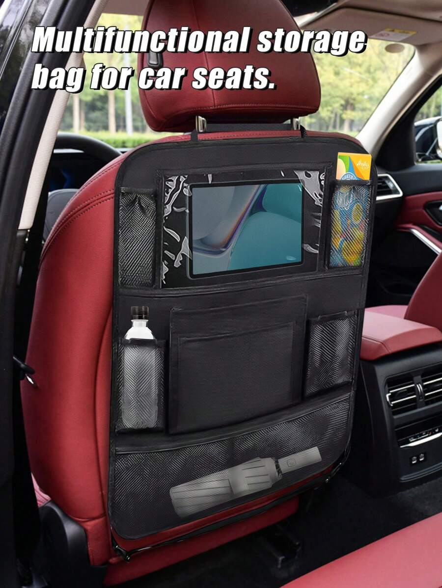 1pc Polyester Car Seat Back Hanging Storage Bag - Black - View 1