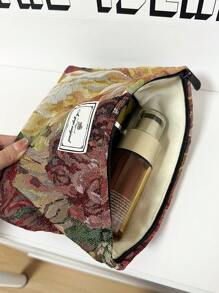 AGG 油畫風紅色大號女用化妝包，內袋，便攜旅行盥洗包，手提包，多功能護膚品收納包，女性衛生棉收納包，送給媽媽和女友的禮物，學生鉛筆盒 - 紅色 - 查看 5