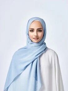 1 pieza Bufanda transpirable elegante de gasa de color sólido para mujer Adecuado para Diario - Celeste - Ver 2