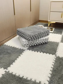 1 قطعة/2 قطعة/5 قطع/12 قطعة سجادة سرير من الفرو، بطراز إنس للغرفة، غرفة الأطفال، المنزل بأكمله، يمكن قصها وتركيبها كبلاط أرضية ذاتي اللصق لغرفة المعيشة وديكور المنزل والمطبخ - أبيض - مشاهدة 1
