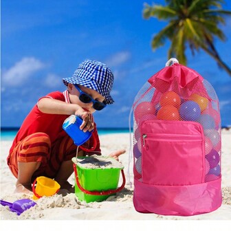 1入組男孩女孩網眼沙灘袋游泳收納背包衣物分類袋,適用於海濱旅遊戶外活動