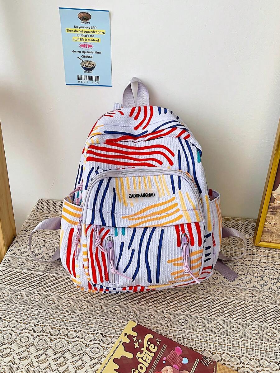 Sac À Dos Femme Tissu Oxford À Rayures Versicolores En Nylon Mini