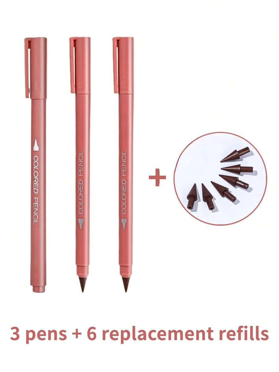 9 支/套自動鉛筆套件,無需削尖,包括 3 支機械鉛筆,帶 6 支筆芯,8 種顏色鉛筆,用於繪畫和素描 - 咖啡棕 - 查看 1