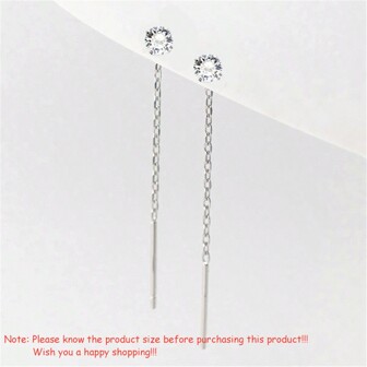 1pair 925 Sterling Silver Simple Geometric Sweet Colored Single Rhinestone Threader Earrings Suitable For Women's Daily Wear Holiday