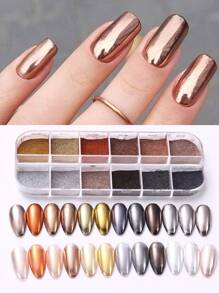 12色金属美甲闪粉，1盒彩色镜面铬粉，秋冬DIY美甲装饰 - 彩色 - 查看 2