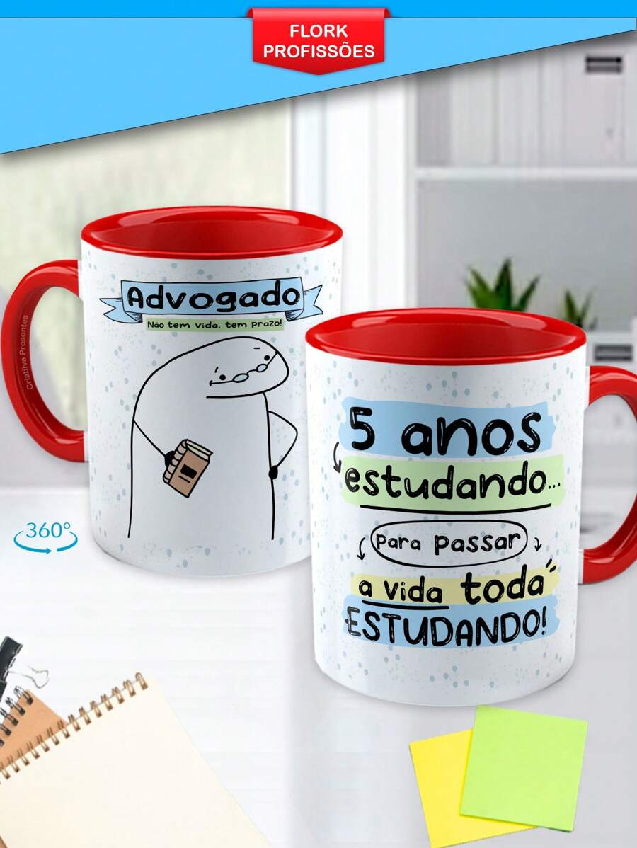 Caneca Personalizada Porcelana Advogado Advocacia Direito Café Chá Presente Canecas Divertidas Fofas Xícara Lembrancinha Xicara 325ml - Vermelho - Visão 1