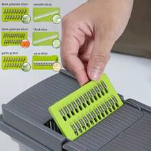 16/22入組蔬菜切碎機套件、多功能水果切片機、手動食物切碎機、蔬菜切片機、帶容器和護手切片機、洋蔥切碎機、馬鈴薯切片機、削皮器、廚房小工具 - 灰色 - 查看 11