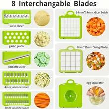 16/22入組蔬菜切碎機套件、多功能水果切片機、手動食物切碎機、蔬菜切片機、帶容器和護手切片機、洋蔥切碎機、馬鈴薯切片機、削皮器、廚房小工具 - 灰色 - 查看 8