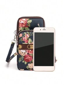 花卉印花電話袋，女士尼龍斜挎包，迷你戶外運動手臂包錢包(隨機拉手)手機錢包 - 彩色 - 查看 3