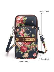 花卉印花電話袋，女士尼龍斜挎包，迷你戶外運動手臂包錢包(隨機拉手)手機錢包 - 彩色 - 查看 2